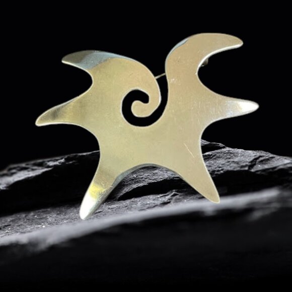 Vintage Mexican Modernist Sterling 925 Sun Star Broach Pin Signed - Picture 10 of 11